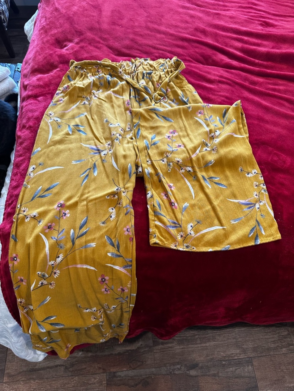 Nordstrom Yellow Floral Elastic-Waist Pants